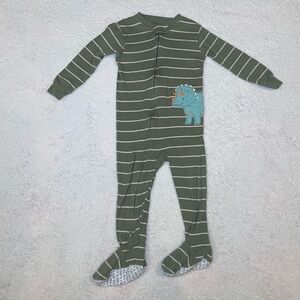 Carter's Olive Striped Footie with Dinosaur